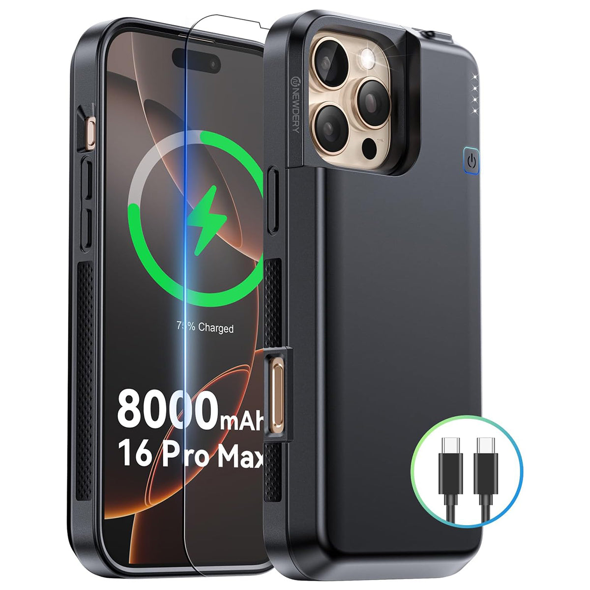 Battery Case for iPhone 16 Pro Max, 8000mAh Charger Case for iPhone 16 Pro Max 6.9"