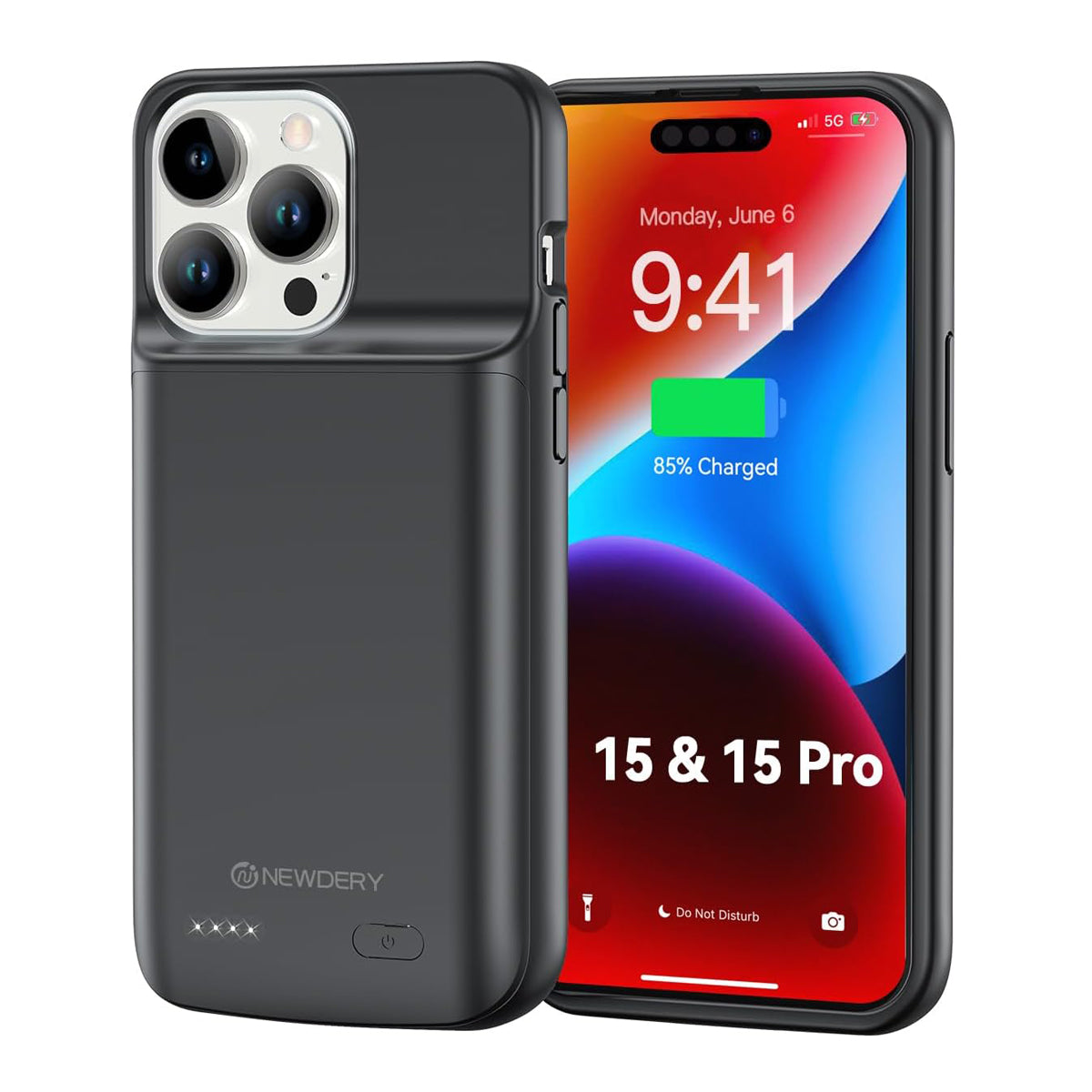 NEWDERY Akkuhülle für iPhone 15 Pro/iPhone 15, 10000mAh USB C Batteriefach Qi Wireless Charging Case, tragbare wiederaufladbare Extended Ladegerät Akku Pack Powerbank NEWDERY Akkuhülle für iPhone 15 Pro/iPhone 15, 10000mAh USB C Batteriefach Qi Wireless Charging Case, tragbare wiederaufladbare Extended Ladegerät Akku Pack Powerbank