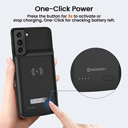 Battery Case Qi Wireless Charging Compatible 4800mAh for Samsung Regular S21 5G (6.2inch)