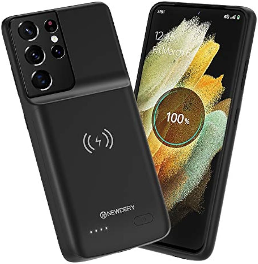 NEWDERY Galaxy S21 Ultra 5G Battery Case, Qi Wireless Charging case with 4700mAh Backup Battery Pack, Portable Rechargeable Smart Battery Charger Case Compatible with Samsung S21 Ultra(6.8”) Black