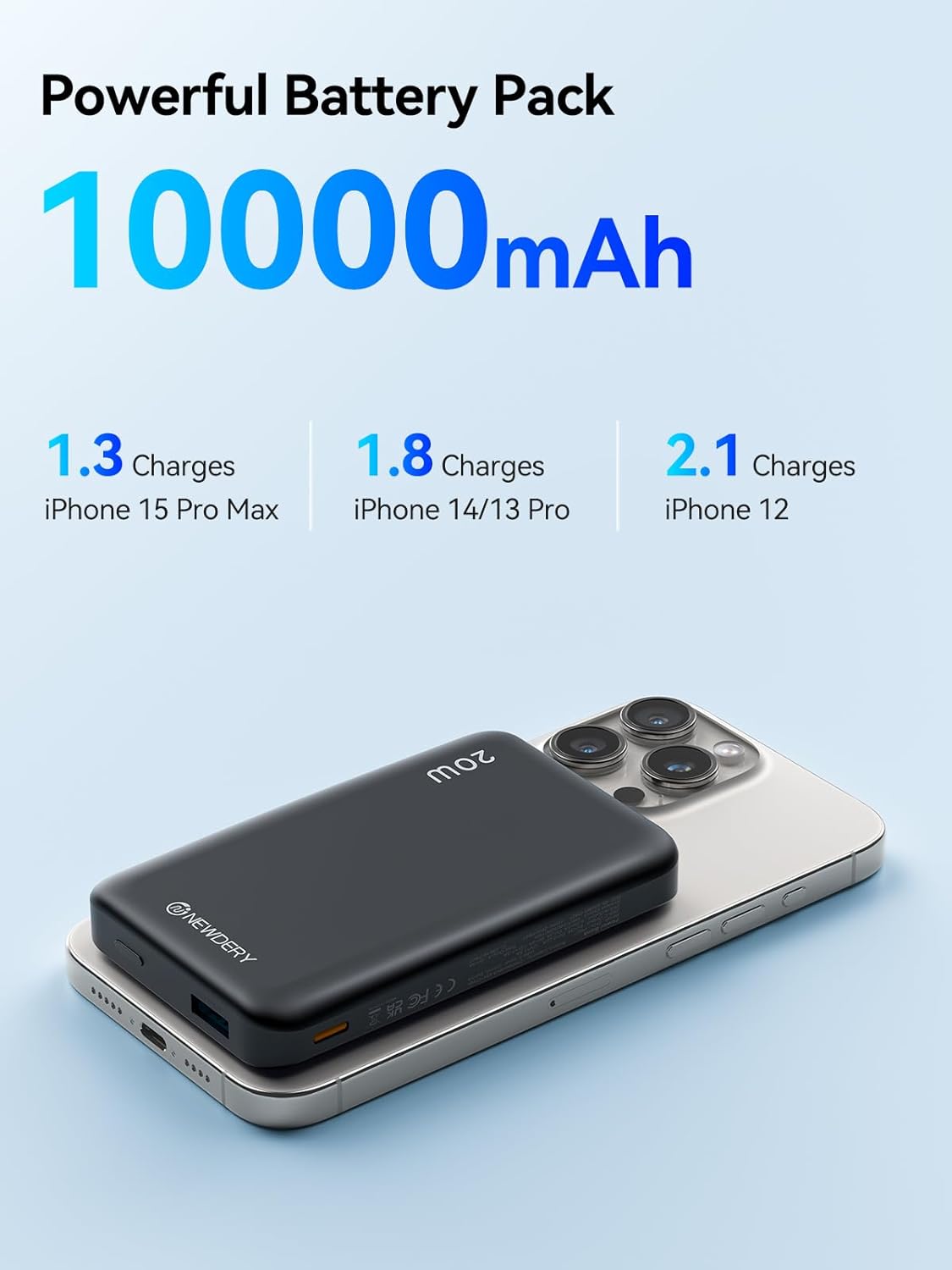 10000mAh Magnetic Battery Pack, Wireless Portable Charger with USB C Cable for iPhone