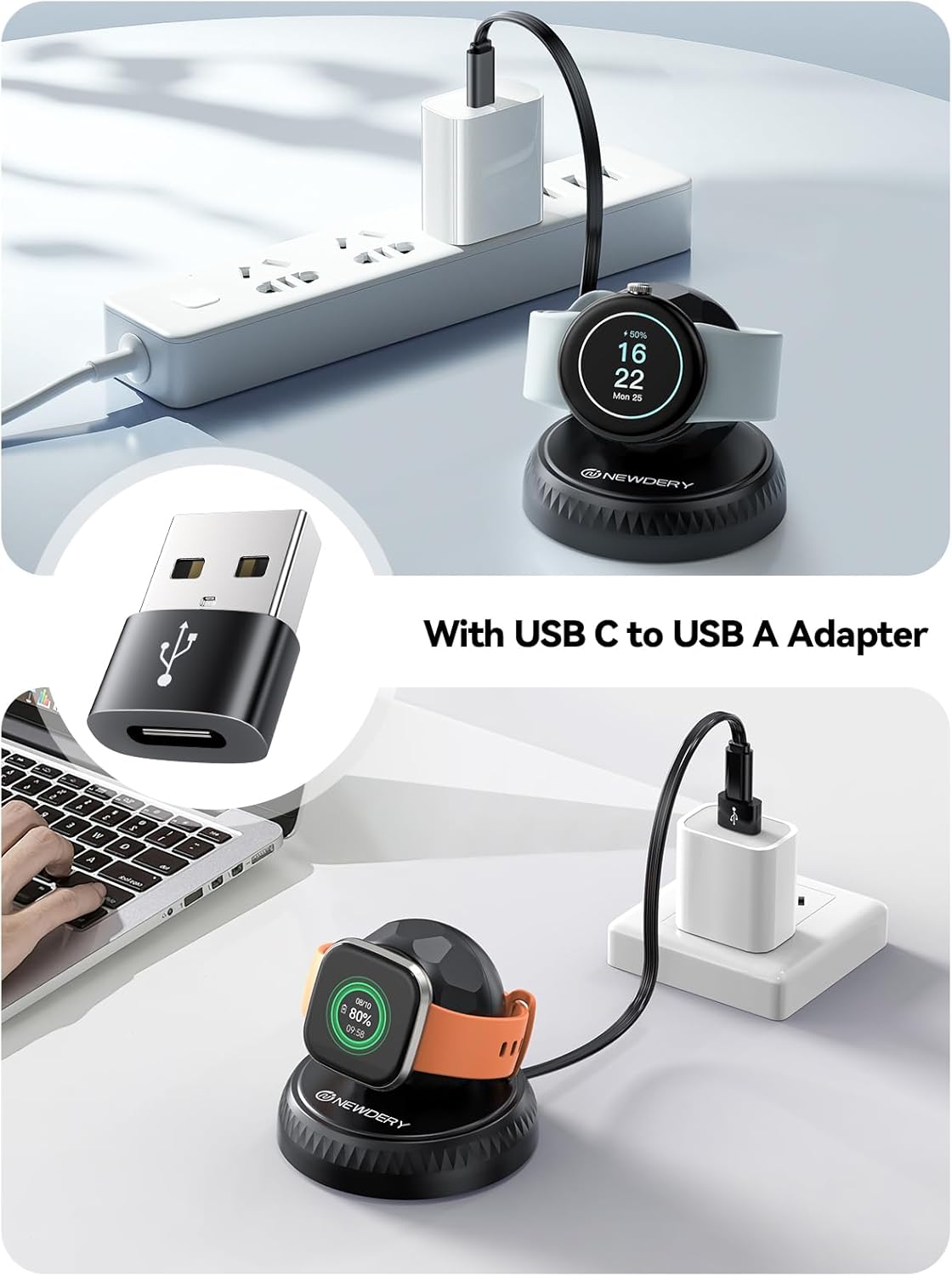 Charger for Pixel Watch 3 2 & for Fitbit Sense 2/Versa 4 3