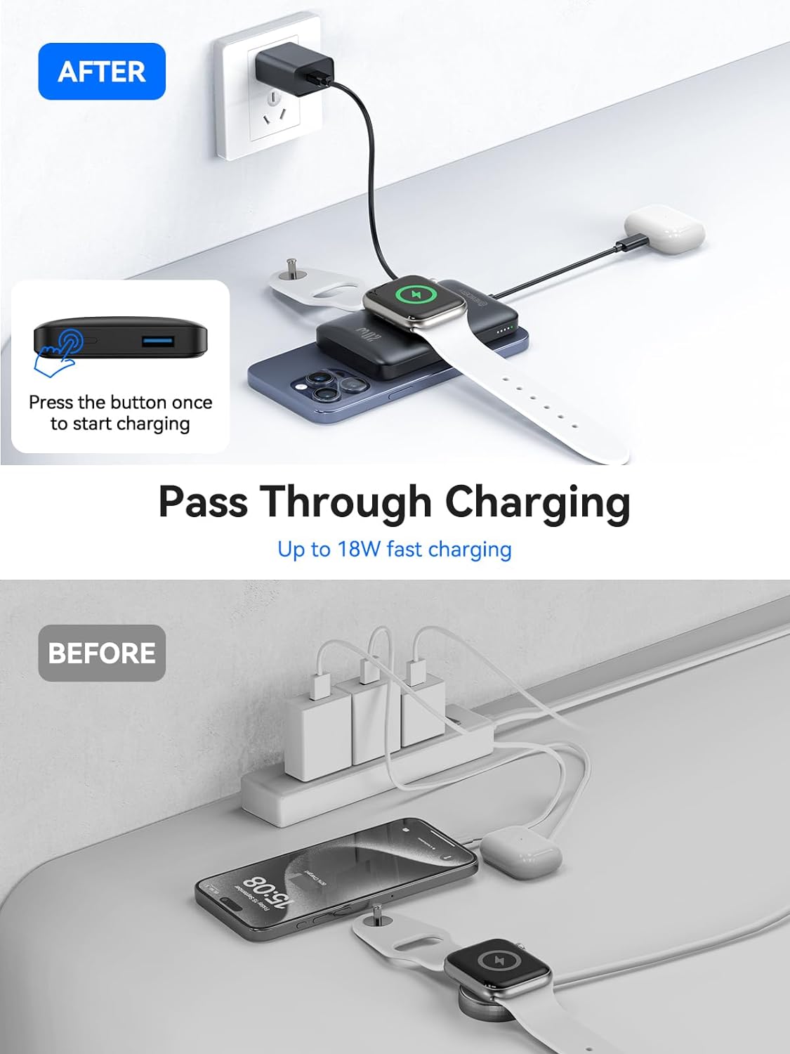 NEWDERY for Magsafe Battery Pack, Wireless Portable Charger for Apple Watch, 10000mAh Magnetic Power Bank with 20W USB C Fast Charging for All iPhone 15/14/13/12/iWatch/Airpods/Galaxy Phones Series