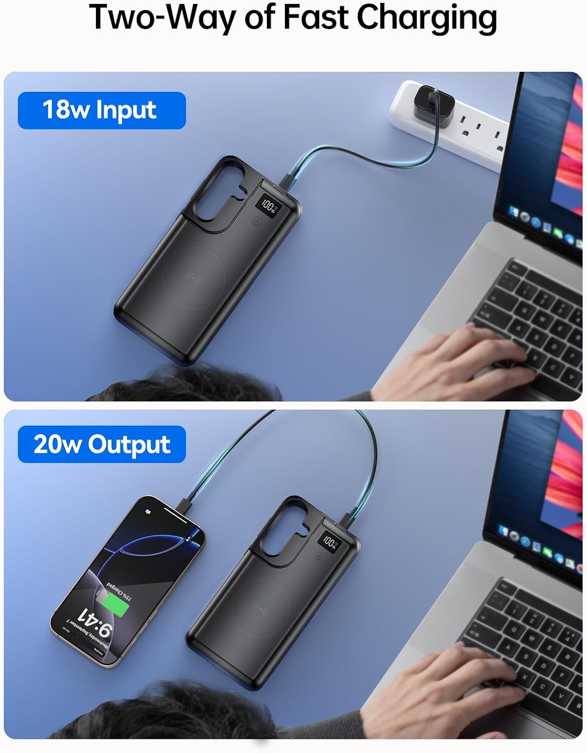 NEWDERY 10000mAh Battery Case for Samsung Galaxy S25 FE – Fast Charging, Wireless Charging, Digital Display & Full Protection