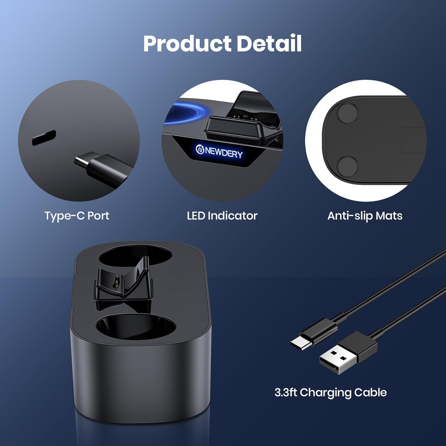 NEWDERY PS5 Controller Charger Station, Fast Charging Dock for PlayStation 5 Controllers, Single Controller Charging Stand Replacement for PS5 Controller & DualSense Edge Controller - Black