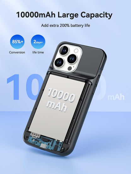 Wireless Battery Case for iPhone 15 Pro Max/iPhone 15 Plus 10000mAh Magnetic Qi Charging Case