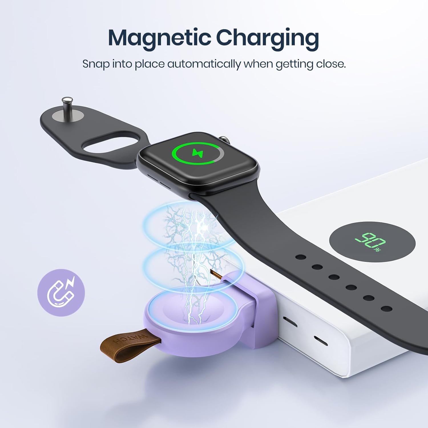 USB Magnetic Wireless Charger with Light for Apple Watch Ultra 2 Series 9 8 7 6 5 4 3 2 1 SE