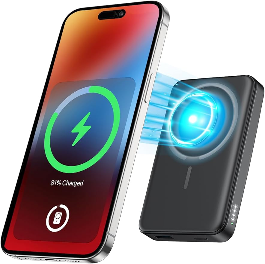 10000mAh Magnetic Battery Pack, Wireless Portable Charger with USB C Cable for iPhone