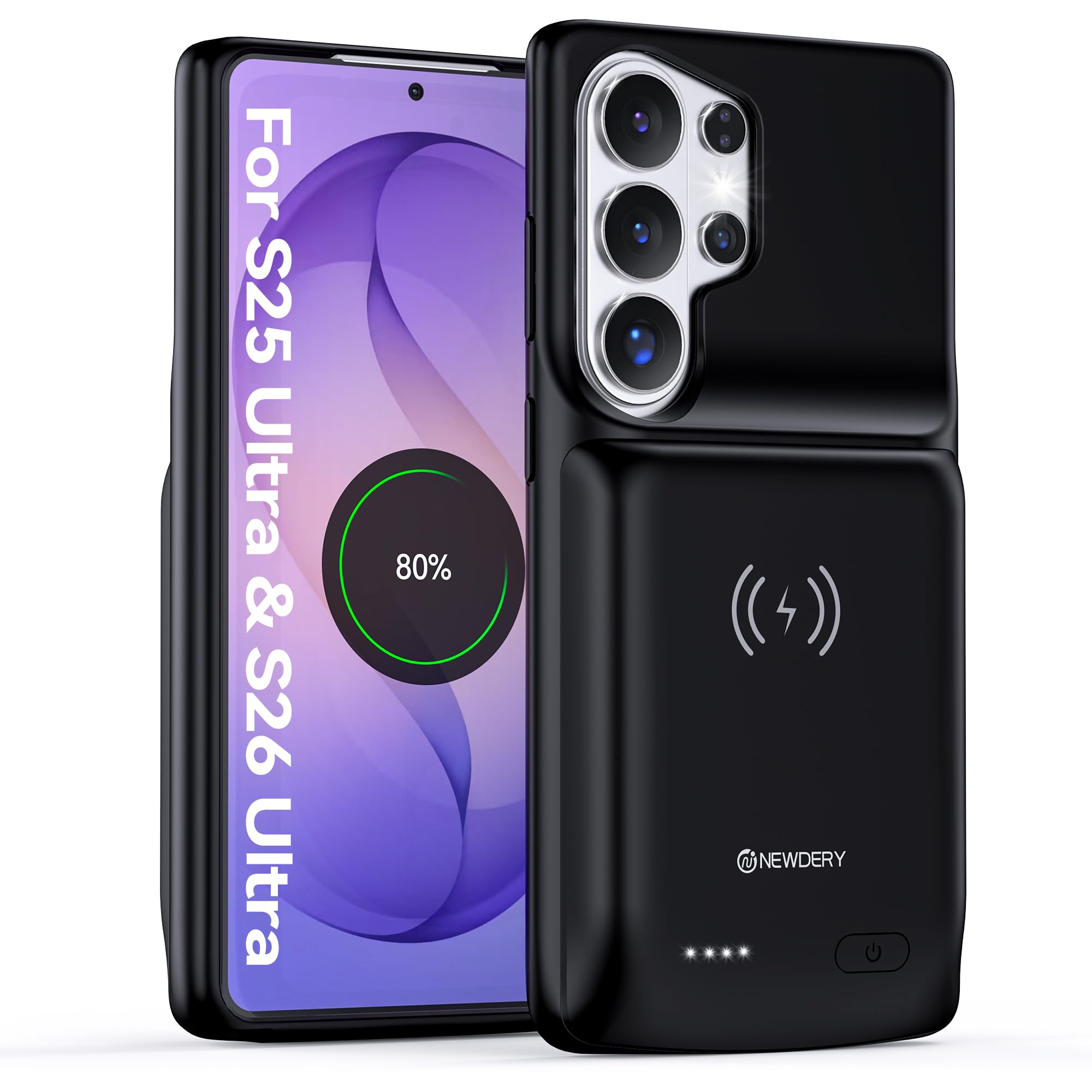 NEWDERY Battery Case for Samsung Galaxy S26 / S26 Plus / S26 Ultra – 9500mAh, Wireless Charging, LED Display & Full Protection