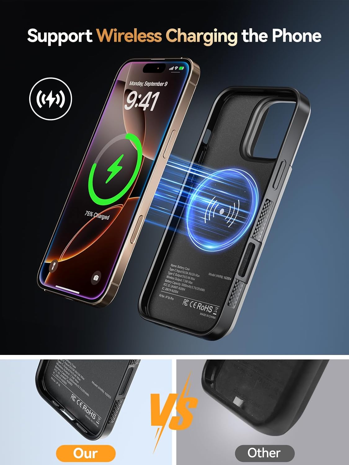 Battery Case for iPhone 16 Pro 5000mAh, Charging Case for iPhone 16 Pro 6.3"
