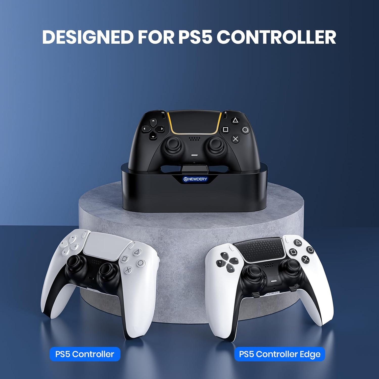NEWDERY PS5 Controller Charger Station, Fast Charging Dock for PlayStation 5 Controllers, Single Controller Charging Stand Replacement for PS5 Controller & DualSense Edge Controller - Black
