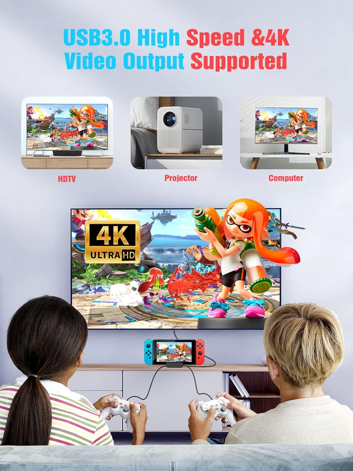 NEWDERY Switch TV Dock for Nintendo, Switch Docking Station for TV, USB C to 4K HDMI Multiport Hub Adapter, Portable PD Charger Dock for Nintendo Switch & OLED, Perfect Nintendo Switch Accessories