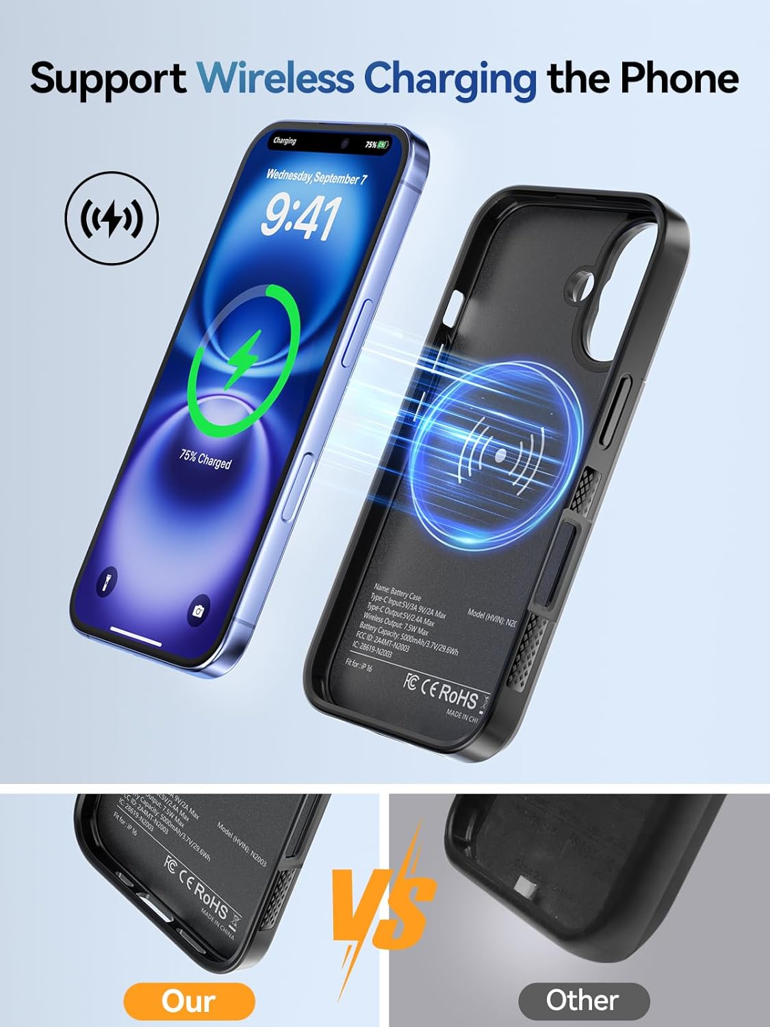 Battery Case for iPhone 16 5000mAh, Portable Charging Case for iPhone 16 6.1”