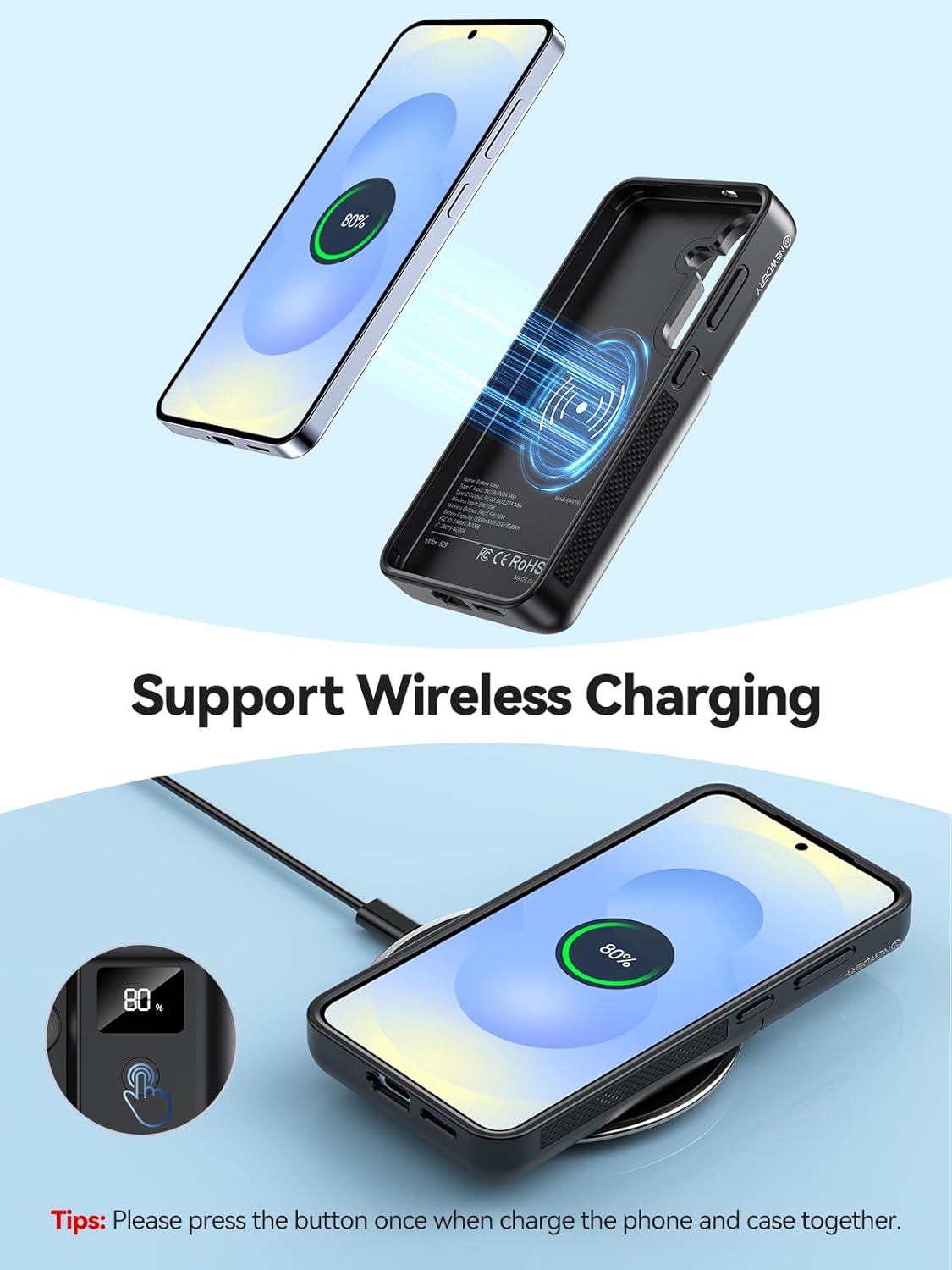Samsung Galaxy S25 Plus Battery Case 6.7", 10000mAh Qi Wireless Charger