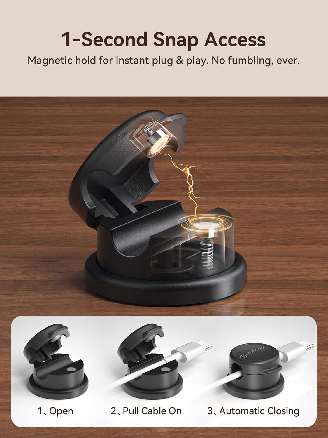 NEWDERY Magnetic Cable Clips 10 Pack, 360° Rotatable Cord Organizer, Desk & Car Wire Management