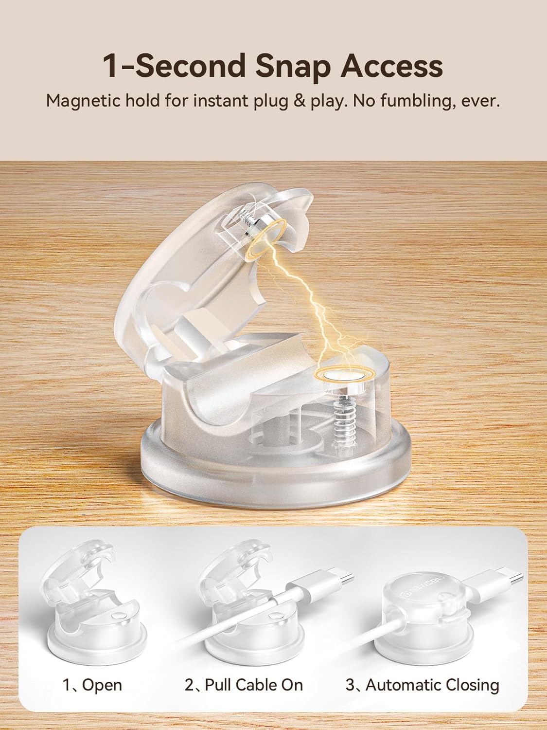 NEWDERY Magnetic Cable Clips 6 Pack, 360° Rotatable, Fits 7mm Cables, Desk Cord Organizer