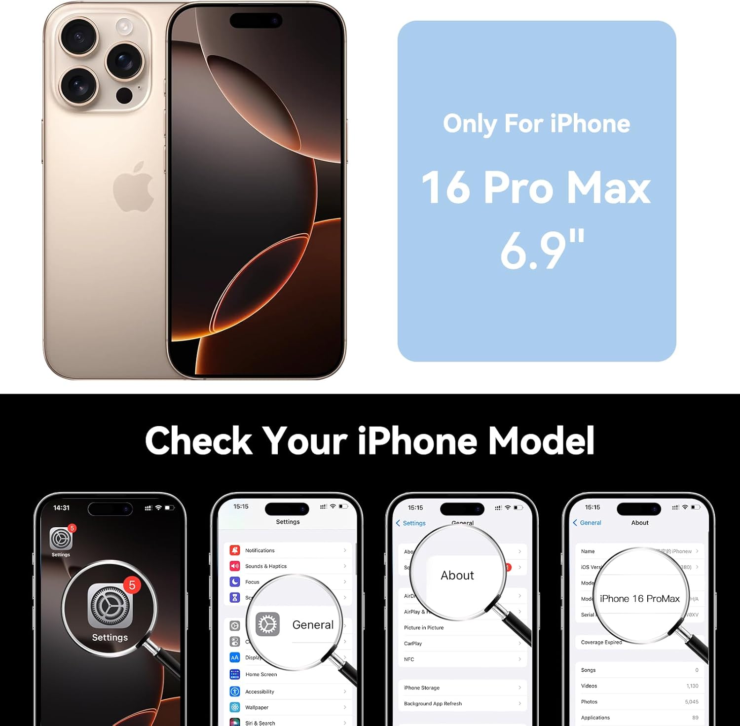 Battery Case for iPhone 16 Pro Max, 8000mAh Charger Case for iPhone 16 Pro Max 6.9"