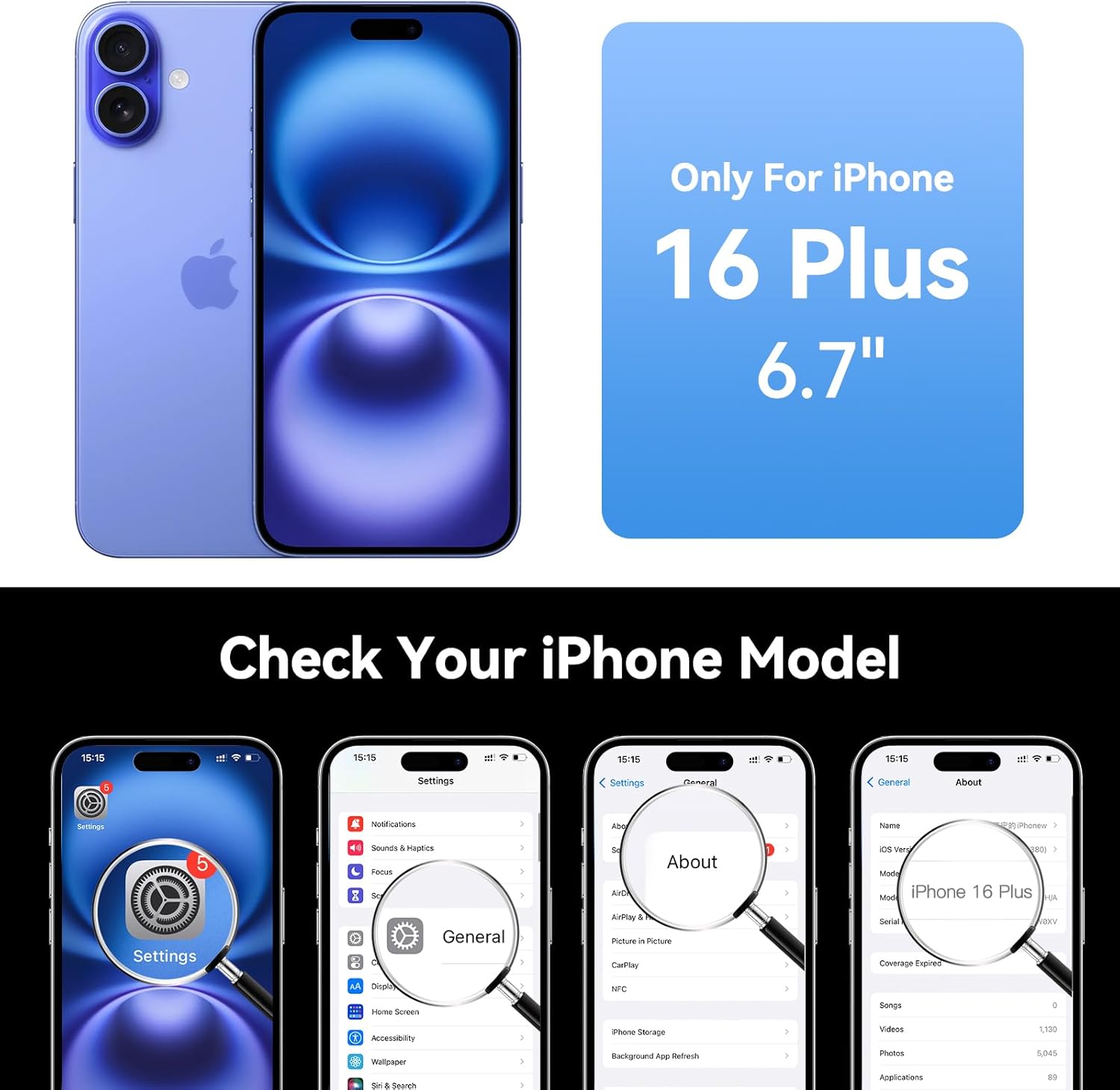 Battery Case for iPhone 16 Plus, 8000mAh Charger Case for iPhone 16 Plus 6.7"