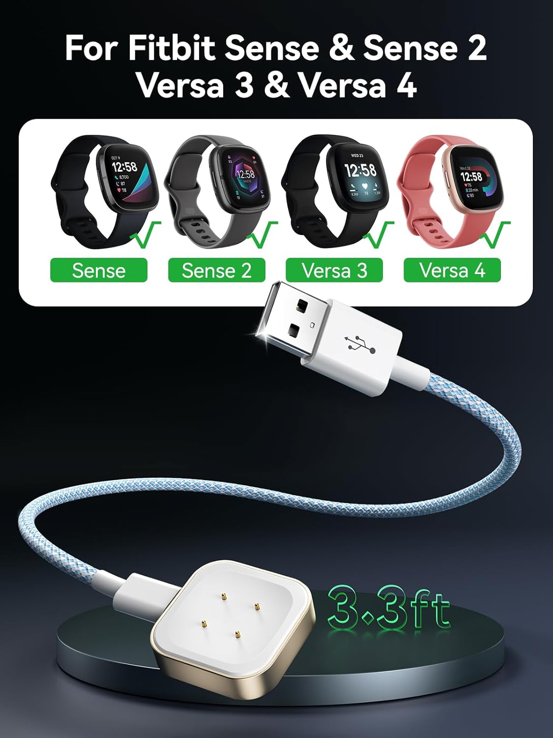 Charger Cable for Fitbit Sense/Sense 2/Versa 3/Versa 4