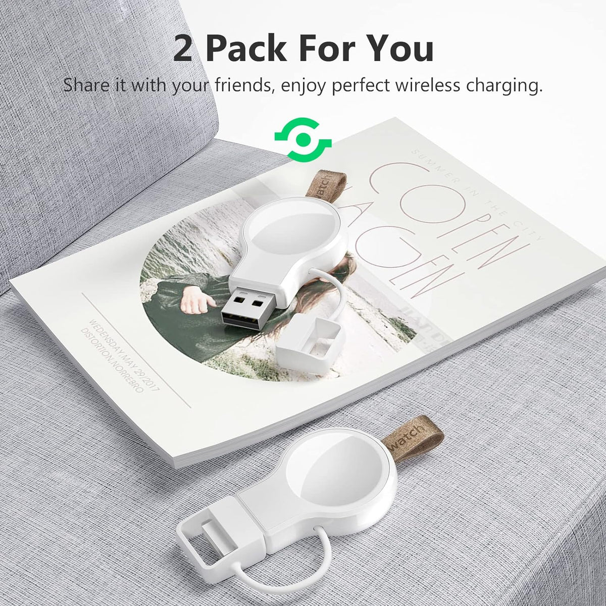 NEWDERY for Apple Watch Wireless Charger 2 Pack, iWatch Portable USB