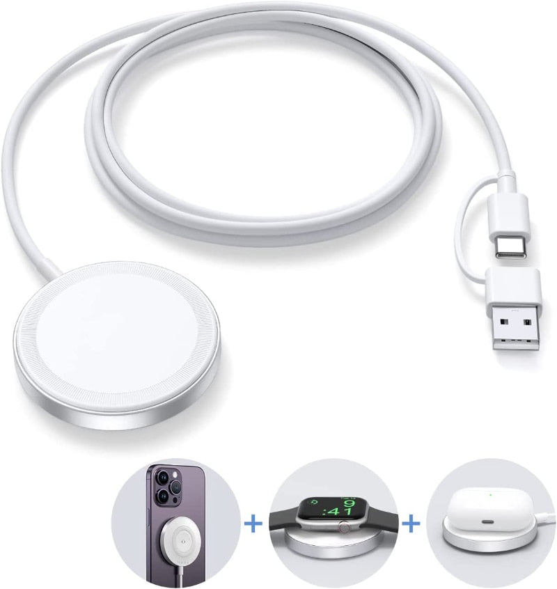 NEWDERY 3in1 Wireless Charger Cable For Apple Watch/Airpods 18W Magnetic Charging Dock Station For iPhone 14 13 12 11 ChargerPad