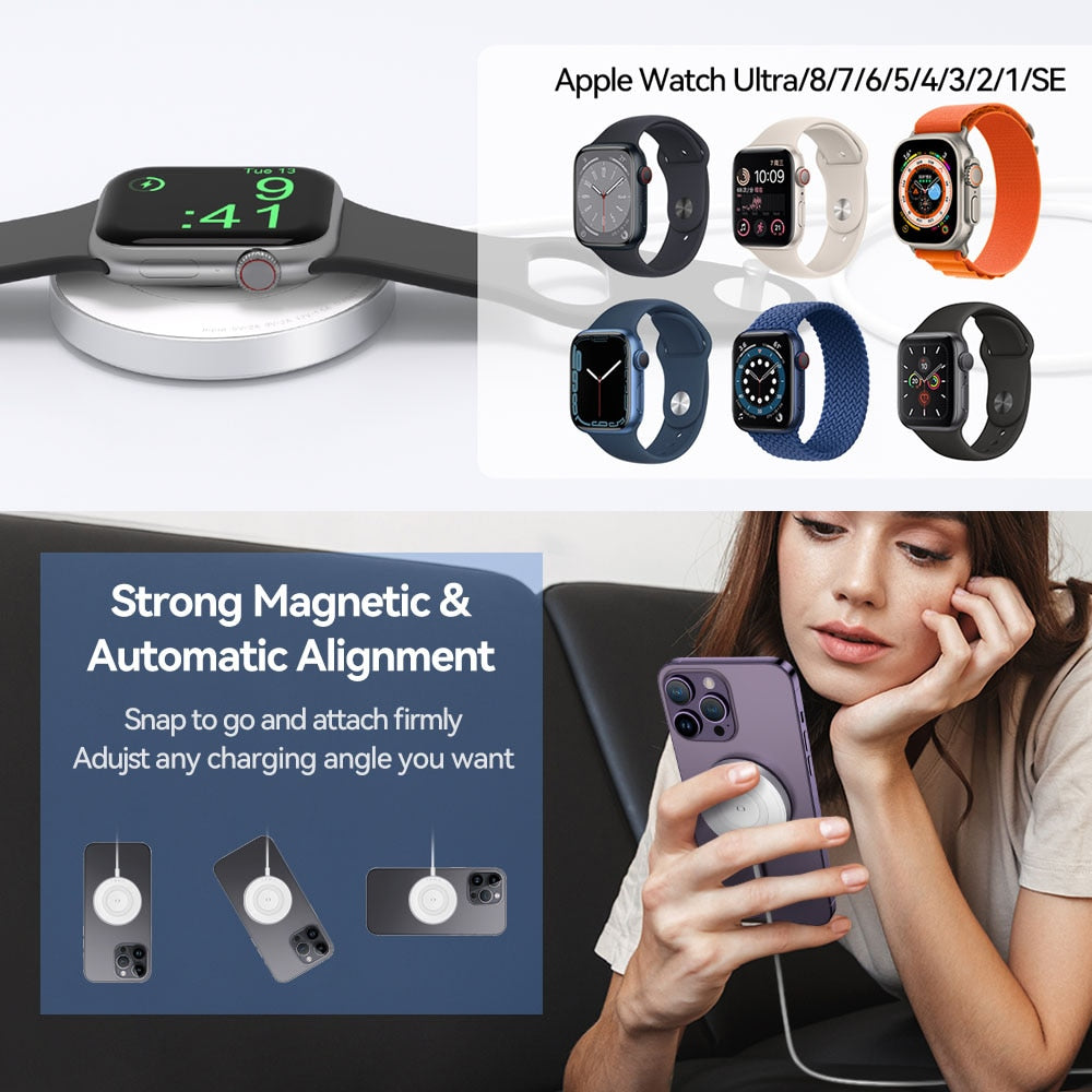 NEWDERY 3in1 Wireless Charger Cable For Apple Watch/Airpods 18W Magnetic Charging Dock Station For iPhone 14 13 12 11 ChargerPad