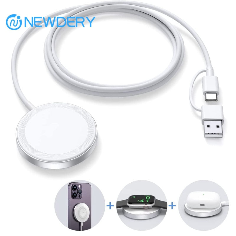 NEWDERY 3in1 Wireless Charger Cable For Apple Watch/Airpods 18W Magnetic Charging Dock Station For iPhone 14 13 12 11 ChargerPad