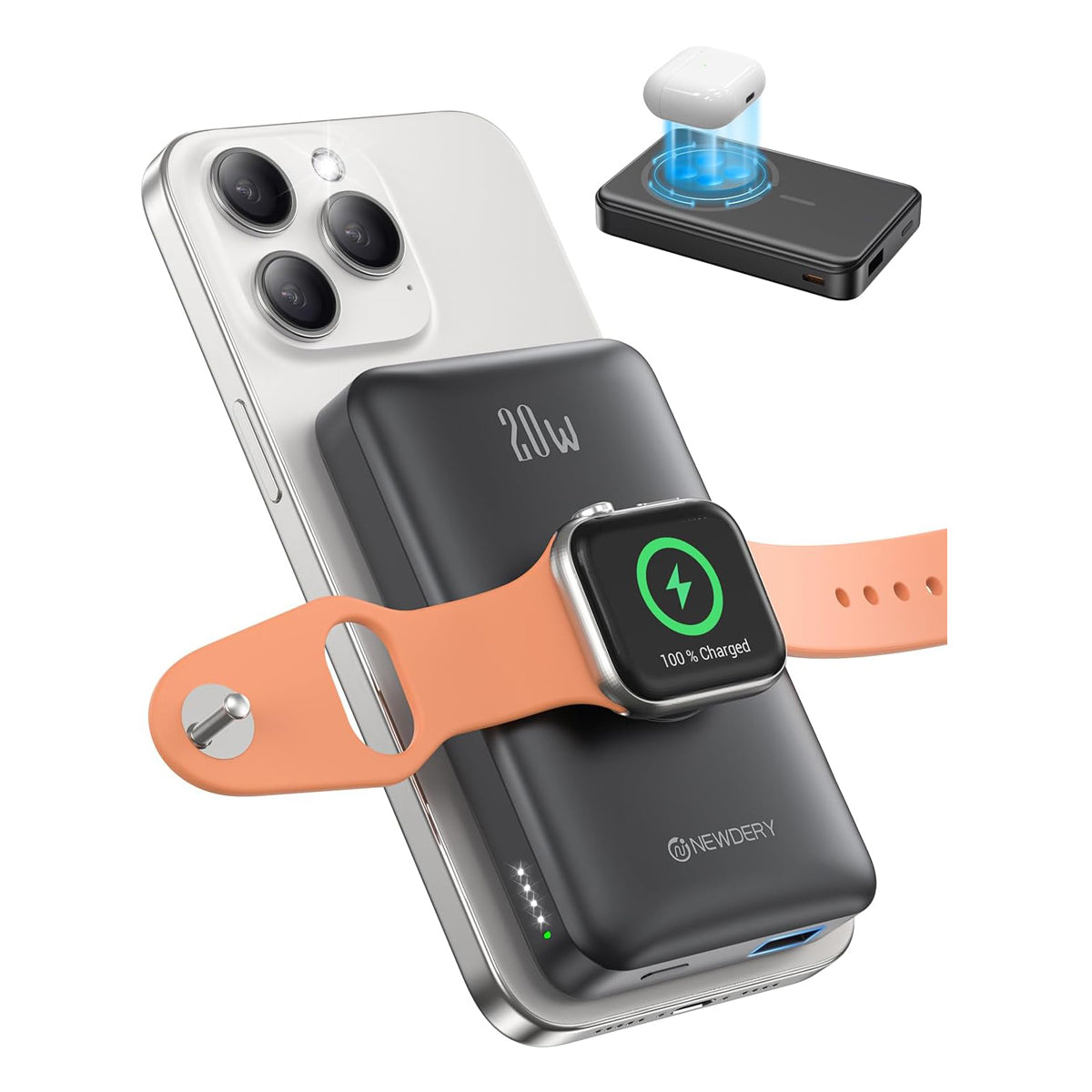 NEWDERY for Magsafe Battery Pack, Wireless Portable Charger for Apple