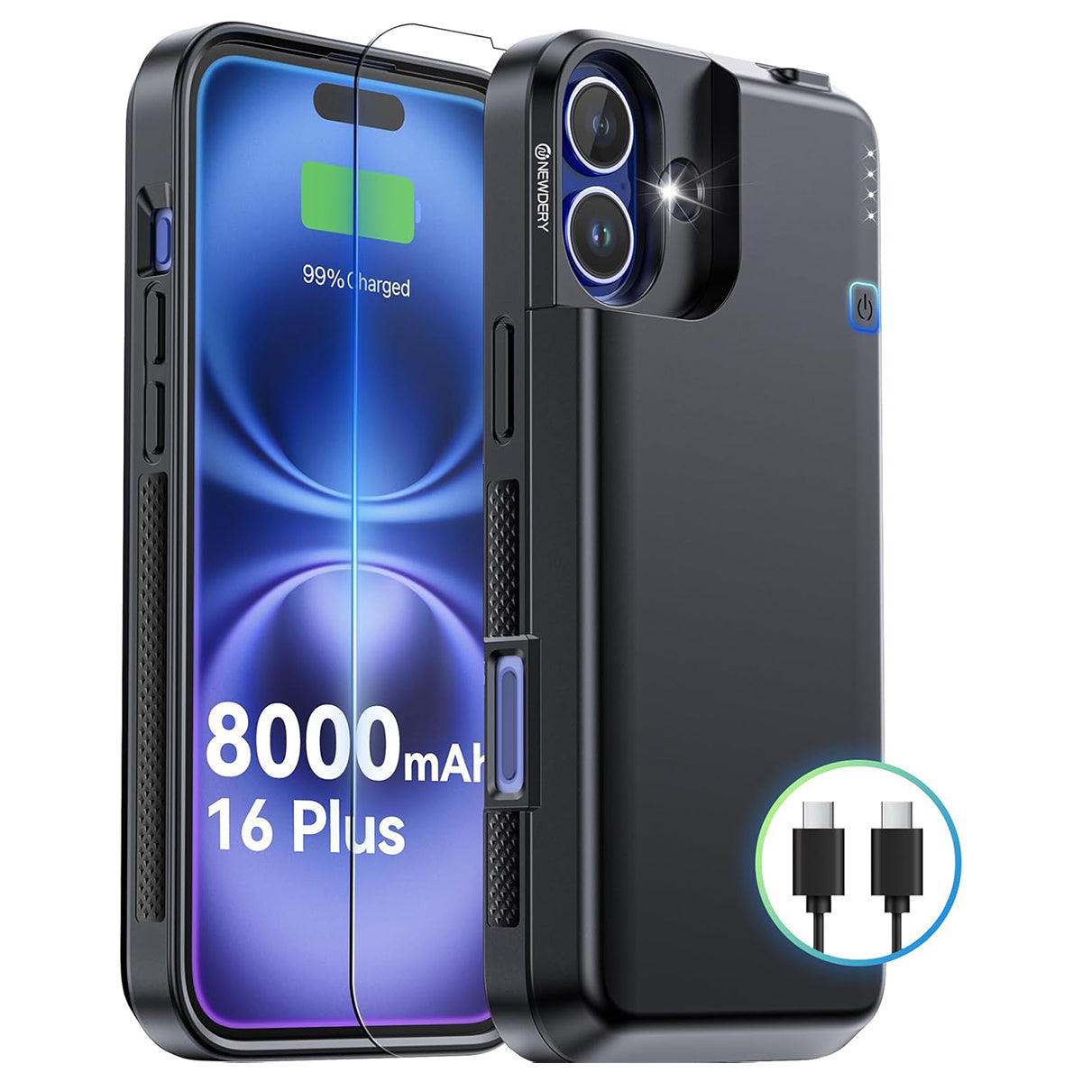 NEWDERY Upgraded Battery Case for iPhone 16 Plus, 8000mAh USB C Porta NEWDERY Upgraded Battery Case for iPhone 16 Plus, 8000mAh USB C Porta