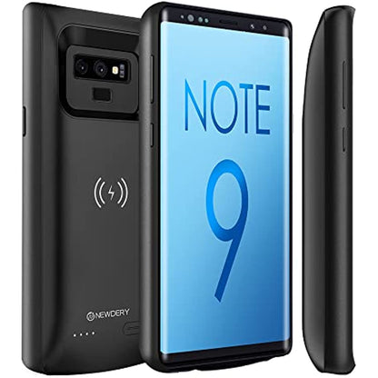 NEWDERY Upgraded Galaxy Note 9 Battery Case Qi Wireless Charging Compatible, 10000mAh Rechargeable Extended Charger Case (Raised Bezel - Air Cushion Technology) Compatible Samsung Note 9 (Black)