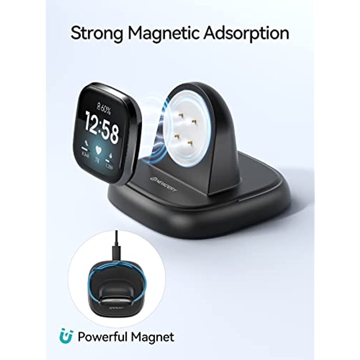 Magnetic Charger Dock for Fitbit Sense 2/Sense/Versa 4/Versa 3