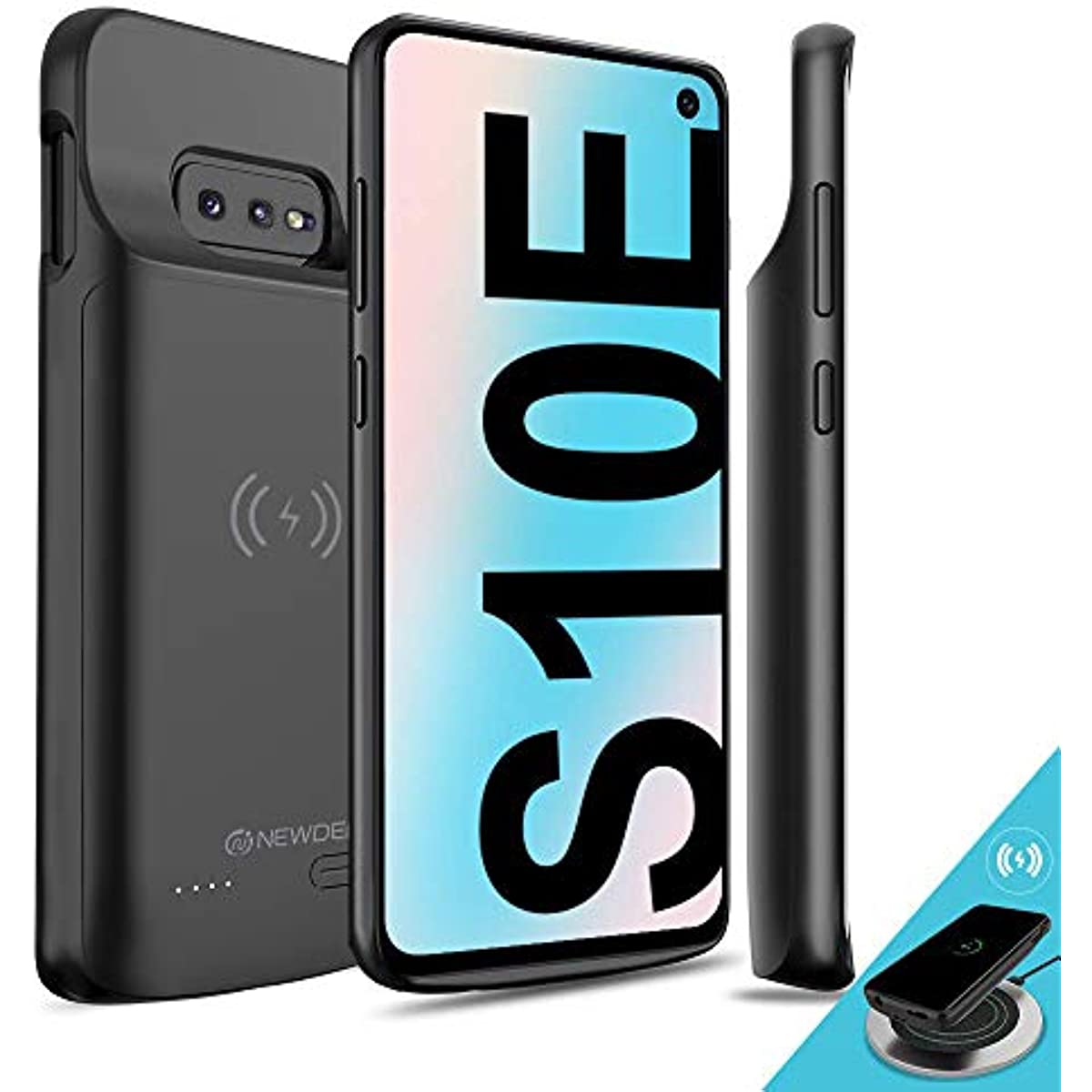 NEWDERY Upgraded Samsung Galaxy S10E Battery Case Qi Wireless Charging Compatible, 4700mAh Slim Rechargeable Portable Extended Charger Case Compatible for Samsung Galaxy S10E (5.8 Inches Black)