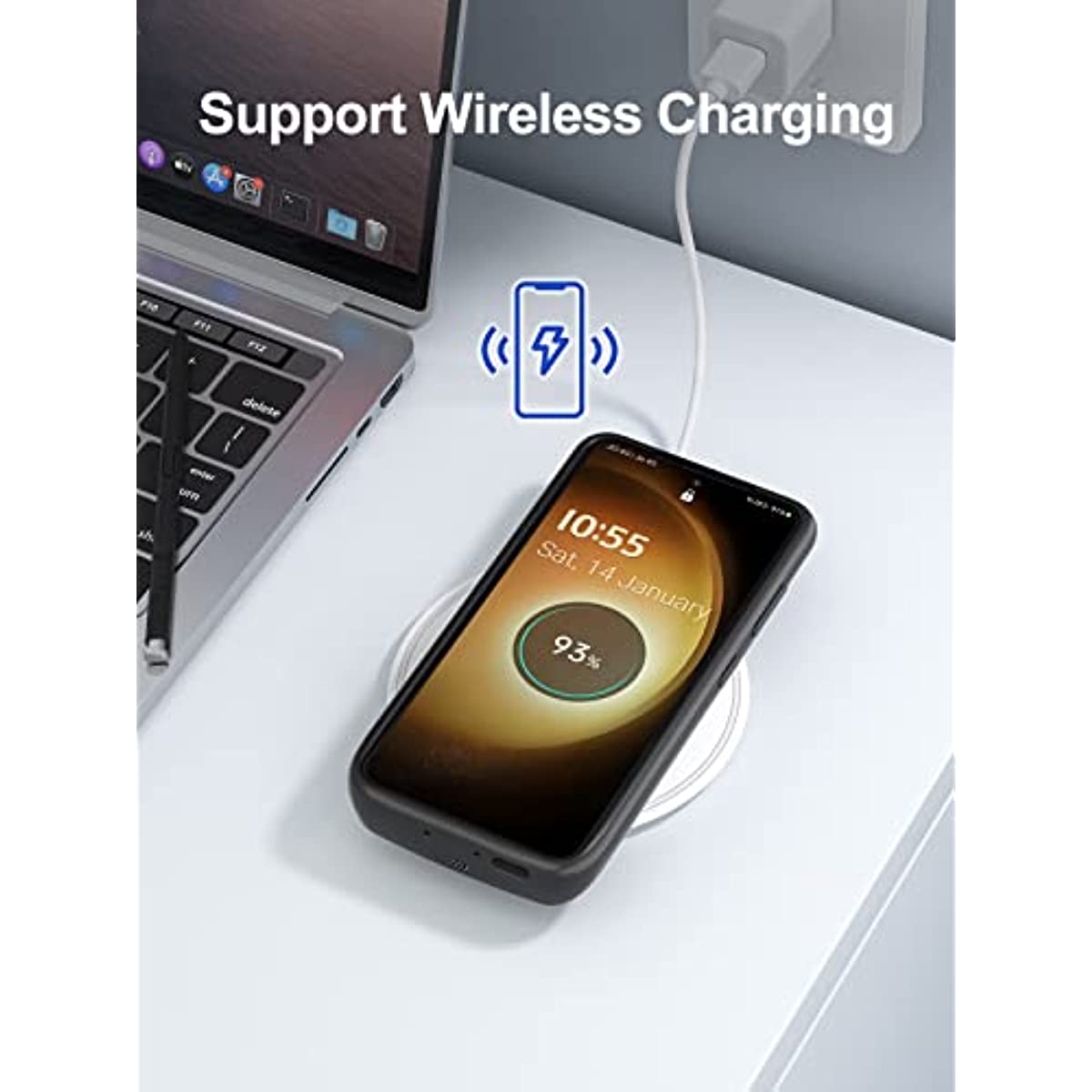 NEWDERY Galaxy S23 Battery Case, Qi Wireless Charging, Fast Charging,