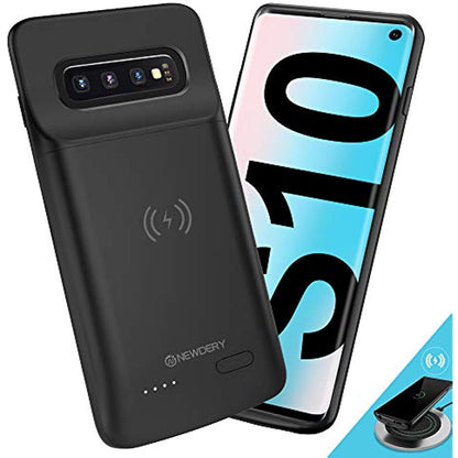 NEWDERY Upgraded Samsung Galaxy S10 Battery Case Qi Wireless Charging Compatible, 4700mAh Slim Rechargeable Extended External Charger Case Compatible Samsung Galaxy S10 (2019)-(6.1 Inches Black)