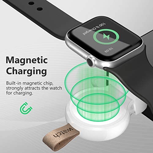NEWDERY for Apple Watch Wireless Charger 2 Pack, iWatch Portable USB Car Magnetic Charger, Travel Cordless Charger with Light Weight Quick Charging for Apple Watch Series SE/6/5/4/3/2/1 (White)