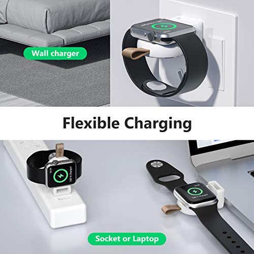 NEWDERY for Apple Watch Wireless Charger 2 Pack, iWatch Portable USB Car Magnetic Charger, Travel Cordless Charger with Light Weight Quick Charging for Apple Watch Series SE/6/5/4/3/2/1 (White)