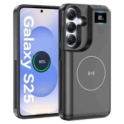NEWDERY for Samsung Galaxy S25 Battery Case 6.2", 8000mAh Portable Power Bank with LED Display, Qi Wireless Charger & 20W USB C Fast Charging, Sync-Data Supported Black
