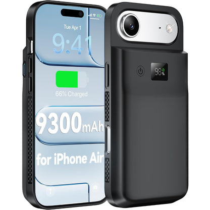 9300mAh Battery Case for iPhone Air with 20W PD Fast Charging & Data Sync, Black Power Bank Case