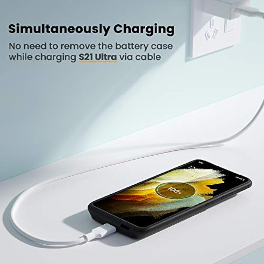 NEWDERY Galaxy S21 Ultra 5G Battery Case, Qi Wireless Charging case with 4700mAh Backup Battery Pack, Portable Rechargeable Smart Battery Charger Case Compatible with Samsung S21 Ultra(6.8”) Black