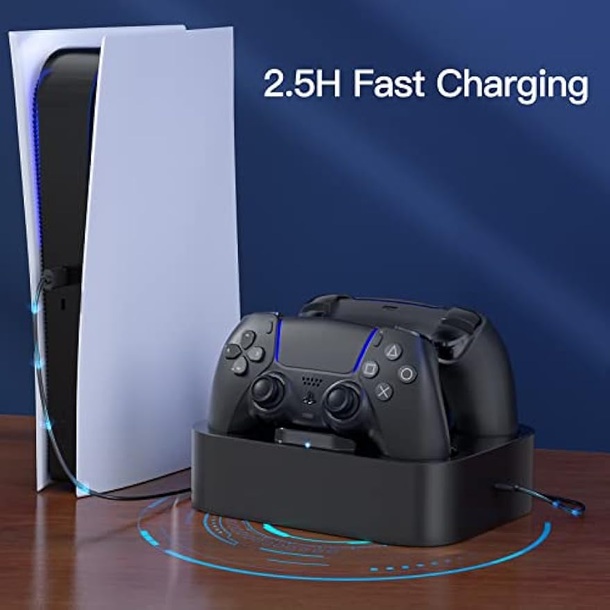 NEWDERY PS5 Controller Charging Station, PS5 Controller Charger Station, Fast Charging Dock with 3.3ft Charging Cable for Playstation 5 Controllers (Black)