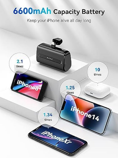 NEWDERY Mini Portable Charger for iPhone, 6600mAh Fast Charging Power Bank, Small Travel Battery Pack Compatible with iPhone 13/14/11/12 Pro Max/iPad, Black