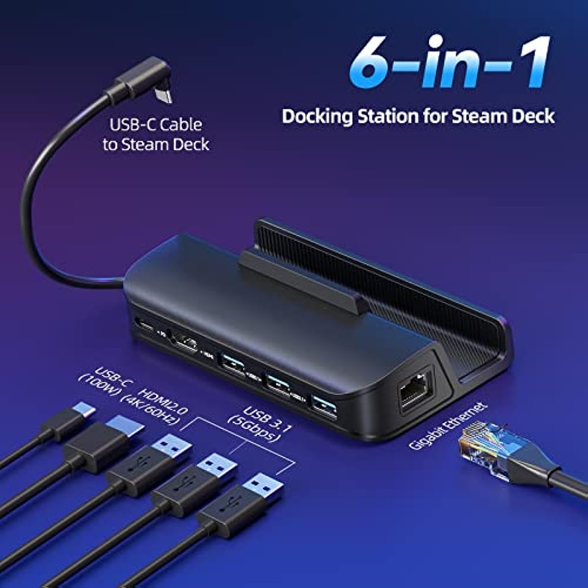 6-in-1 Hub Steam Deck Dock with HDMI 4K@60Hz
