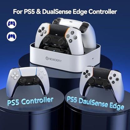 NEWDERY PS5 Controller Charger Station Compatible with Dualsense Edge Controller, Fast Charging Dock Stand with Cable, Dual Controller Charging Station for Playstation 5 & DualSense Edge Controller
