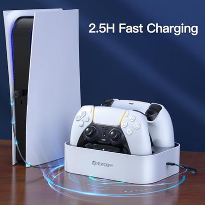 NEWDERY PS5 Controller Charger Station Compatible with Dualsense Edge Controller, Fast Charging Dock Stand with Cable, Dual Controller Charging Station for Playstation 5 & DualSense Edge Controller