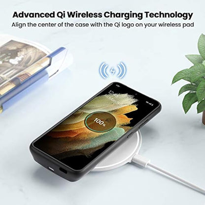 NEWDERY Galaxy S21 Ultra 5G Battery Case, Qi Wireless Charging case with 4700mAh Backup Battery Pack, Portable Rechargeable Smart Battery Charger Case Compatible with Samsung S21 Ultra(6.8”) Black