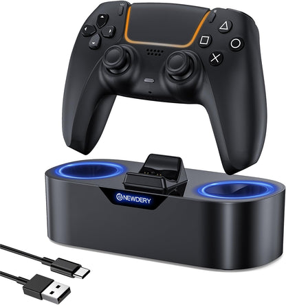 NEWDERY PS5 Controller Charger Station, Fast Charging Dock for PlayStation 5 Controllers, Single Controller Charging Stand Replacement for PS5 Controller & DualSense Edge Controller - Black