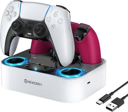 NEWDERY PS5 Controller Charger Station Compatible with Dualsense Edge Controller, Fast Charging Dock Stand with Cable, Dual Controller Charging Station for Playstation 5 & DualSense Edge Controller