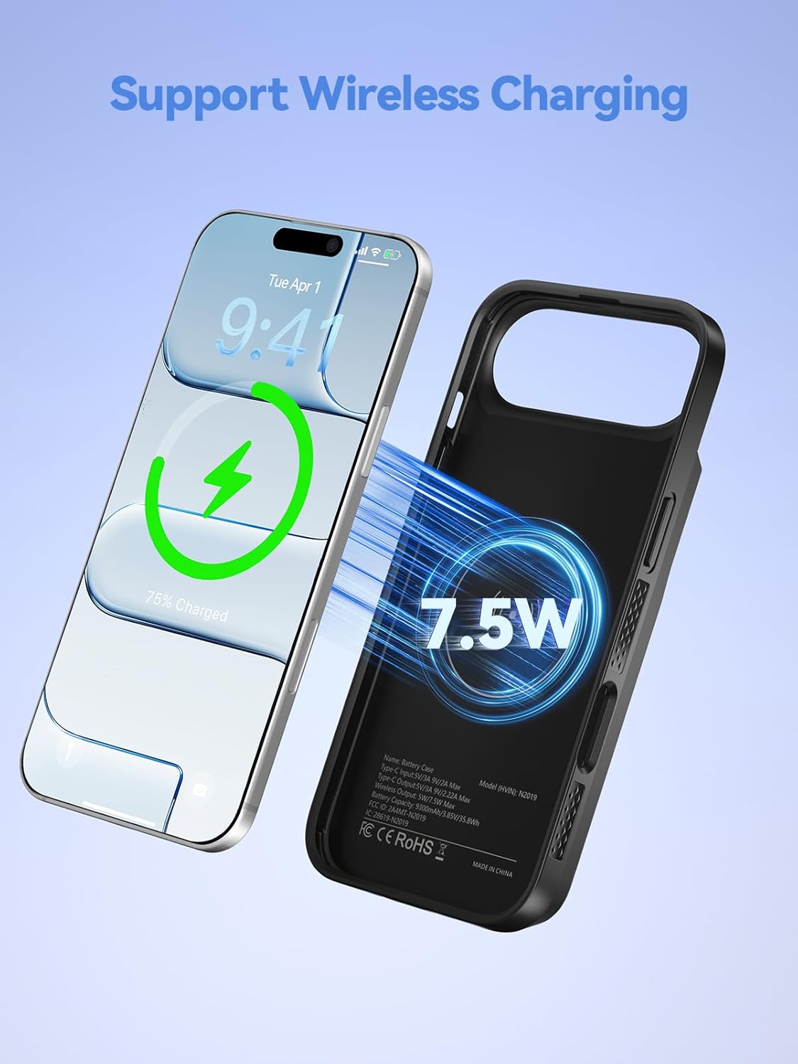 9300mAh Battery Case for iPhone Air with 20W PD Fast Charging & Data Sync, Black Power Bank Case