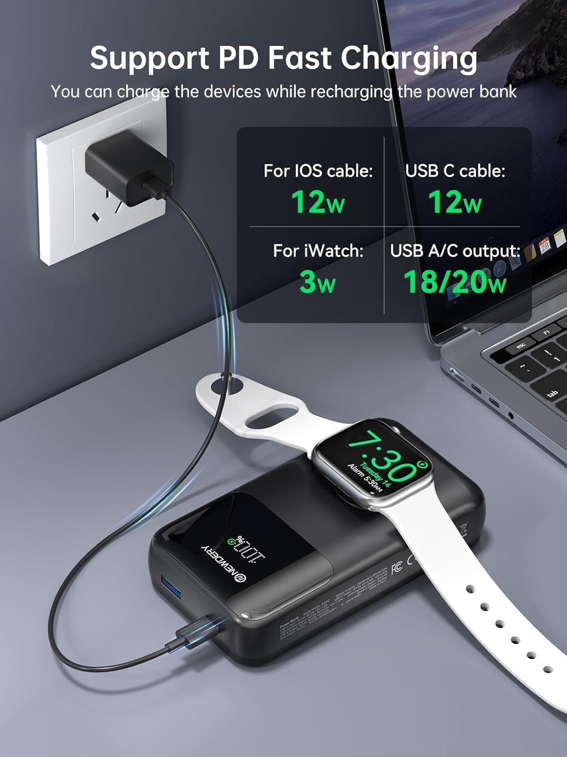 20W Fast Charging Travel Battery Pack with USB C 20000mAh