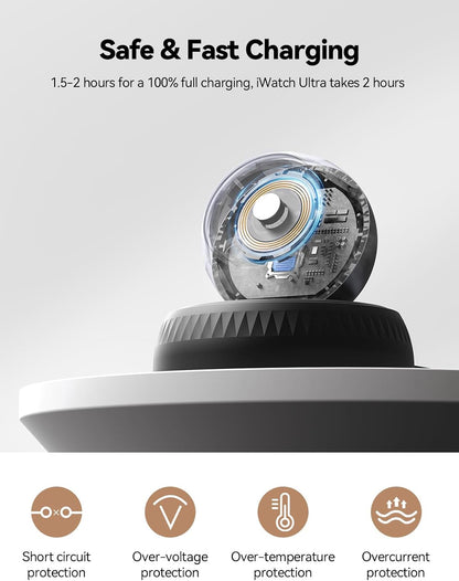 NEWDERY Retractable for Apple Watch Charger Stand, Portable Fast Wireless Magnetic Charging Station with USB C Cable for iWatch Ultra Series 10/SE/9/8/7/6/5/4/3/2/1, Black